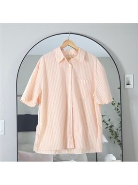 NWT Anthropologie StripeD Button-Down Oversized Short Sleeve Shirt
